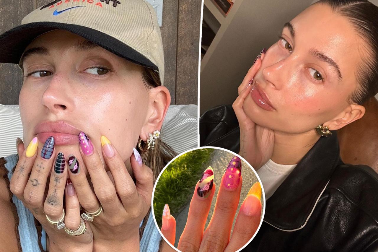 Hailey Bieber's wild nails are the opposite of the 'glazed donut' trend