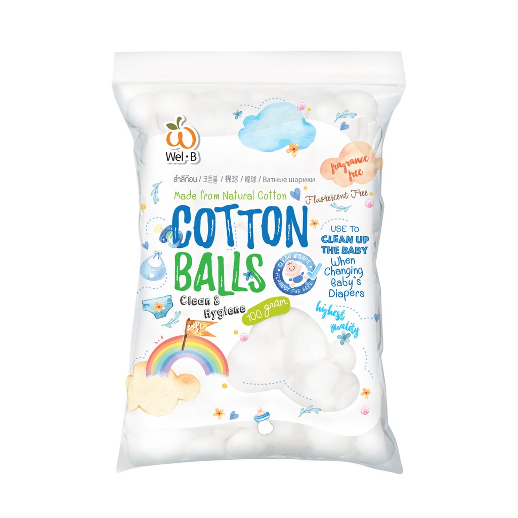 ใส่โค้ด Atx6Hhzd ลด 10 Wel-B Cotton Balls 100G (เวลบี สำลีก้อน ขนาด 100  กรัม) (แพ็ค 3ซอง) - สำลี สำหรับเด็ก ทารก สำลี - Welbshop - Thaipick